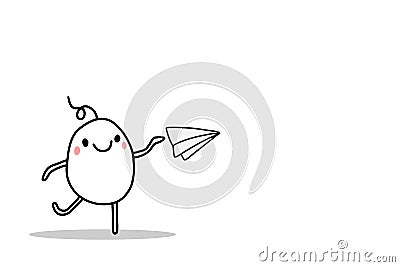 Cute cartoon man holding paper plane hand drawn vector illustration Cartoon Illustration