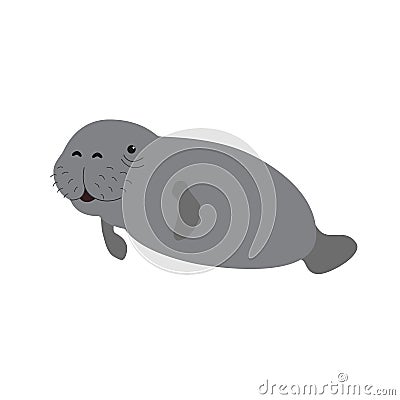 Cute cartoon manatee. Vector illustration for children. Cartoon Illustration