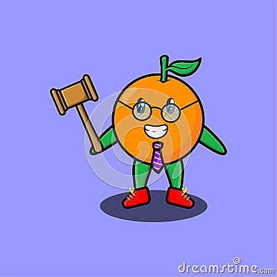 Cute cartoon mascot wise judge orange with hammer Vector Illustration