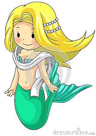 Cute cartoon mermaid character design with blond hair and naked Vector Illustration