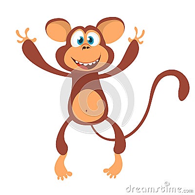 Cute cartoon monkey character icon. Chimpanzee mascot waving hand and presenting. Vector illustration Vector Illustration