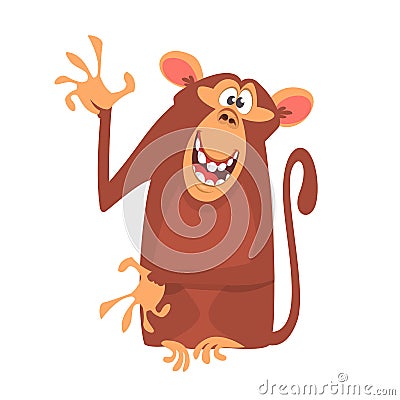 Cute cartoon monkey character icon. Wild animal collection. Chimpanzee mascot waving hand and presenting. Vector Illustration