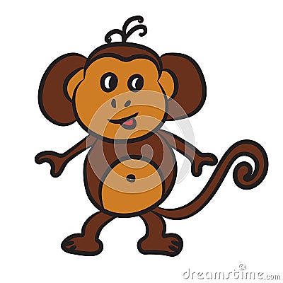 Cute cartoon monkey. Coloring book Vector Illustration