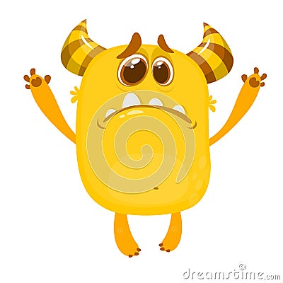 Cute cartoon monster with horns. Crying monster emotion. Halloween vector illustration Vector Illustration