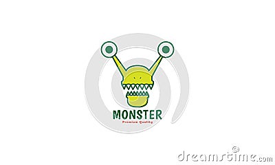 Cute cartoon monster long eyes green logo vector icon illustration design Vector Illustration