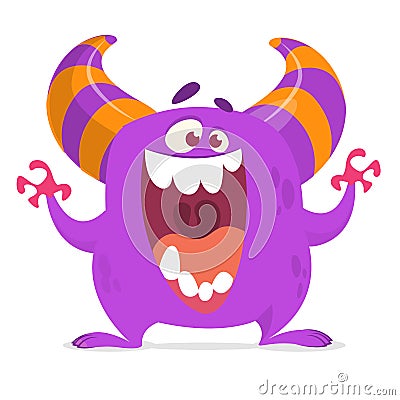 Cute cartoon monster screaming with big mouth full of teeth. Vector illustration for Halloween holiday. Clipart. Vector Illustration