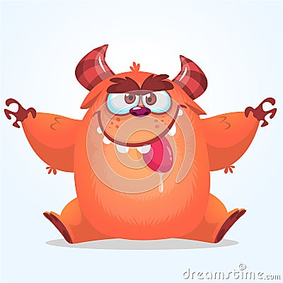 Cute cartoon monster. Vector fat monster mascot character. Halloween design for party decoration Vector Illustration