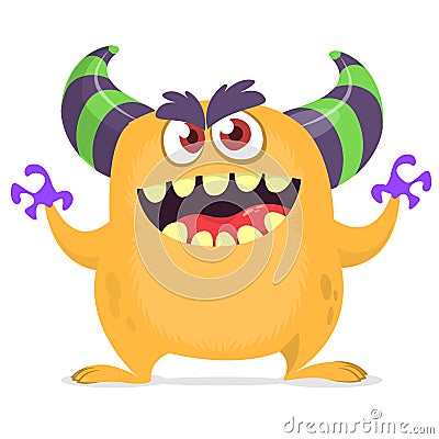 Cute cartoon monster. Vector illustration of troll or gremlin. Big set of Halloween characters. Vector Illustration