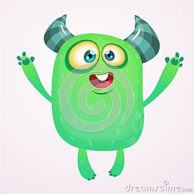 Cute cartoon monster. Vector troll or gremlin character. Halloween design. Vector Illustration