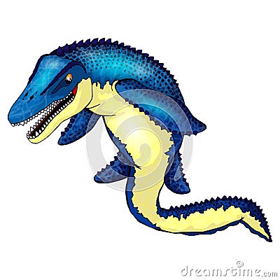 Cute cartoon mosasaurus. Isolated illustration of a cartoon dinosaur. Vector Illustration
