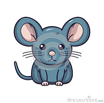 Cute cartoon mouse, small and fluffy, sitting Vector Illustration