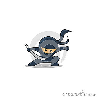 Cute cartoon ninja attacking with sword Vector Illustration