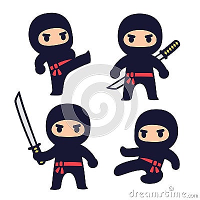 Cute cartoon ninja set Vector Illustration