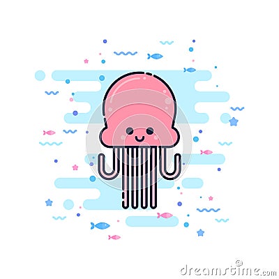 Cute cartoon octopus character Stock Photo