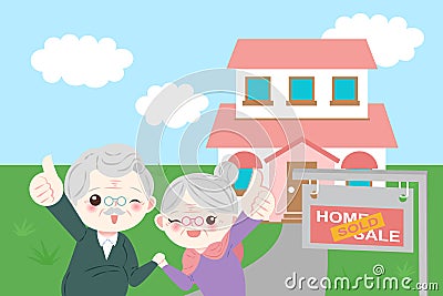 Old couple with house sale Stock Photo