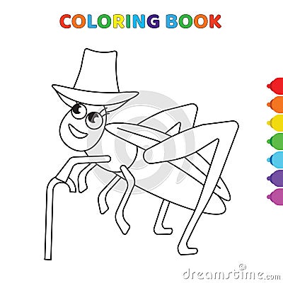 Cute cartoon older bug animal coloring book for kids. black and white vector illustration for coloring book. older bug animal Vector Illustration