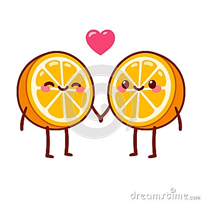 Cute cartoon orange halves couple Vector Illustration