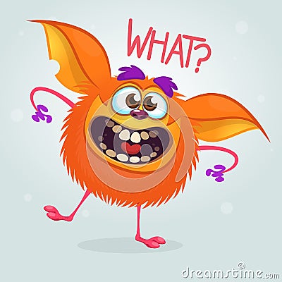 Cute cartoon orange monster. Vector fat monster mascot character. Halloween design for party decoration, print or children book. Vector Illustration