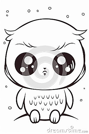 Cute Cartoon owl black outlined drawing generative AI Stock Photo