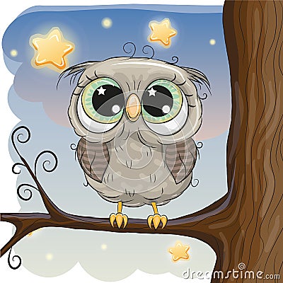 Cute Cartoon Owl on a brunch Vector Illustration