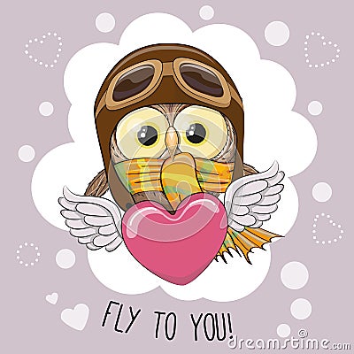 Cute cartoon Owl in a pilot hat Vector Illustration