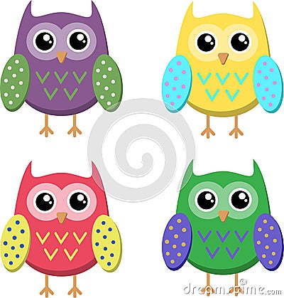 Cute cartoon owls icons, bright owls illustration Cartoon Illustration