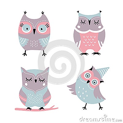 Cute cartoon owls vector set Vector Illustration