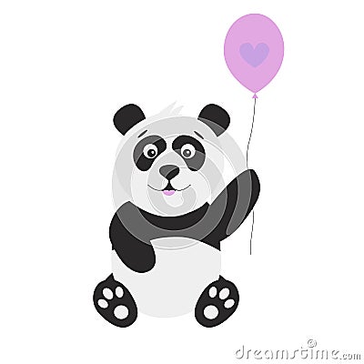 Cute cartoon panda with balloon on white background. Vector Illustration