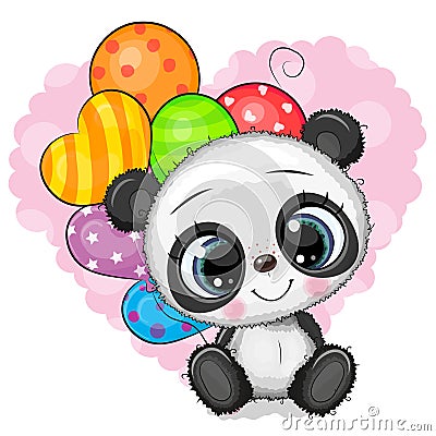 Cute Cartoon Panda with balloons Vector Illustration