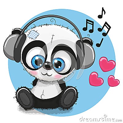 Cute cartoon Panda with headphones Vector Illustration