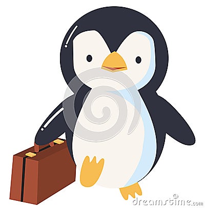 Cute Cartoon penguin with office bag Vector Illustration