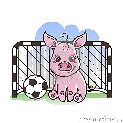 Cute cartoon pig with a soccer ball. Vector illustration. Vector Illustration