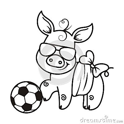 Cute cartoon pig with a soccer ball. Vector illustration. Vector Illustration