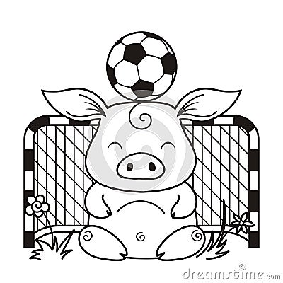 Cute cartoon pig with a soccer ball. Vector illustration. Vector Illustration