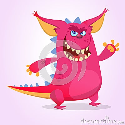 Cute cartoon pink dragon troll or goblin. Vector illustration Vector Illustration