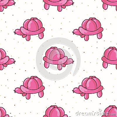 Cute cartoon pink girls balloon animal turtle background. Hand drawn glossy inflatable for party celebration home decor Vector Illustration