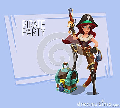 Cute cartoon pirate girl. Vector illustration. Vector Illustration