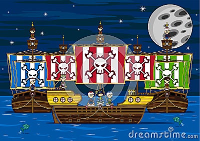 Cute Cartoon Pirates Vector Illustration