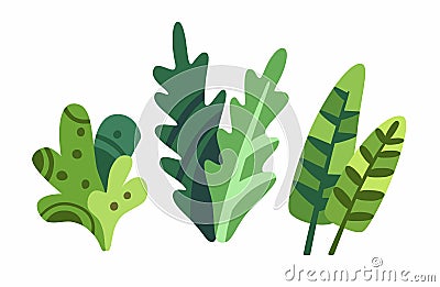 Cute cartoon plants isolated on white background vector. Decorative nice elegant leaves stock flat style illustration. Vector Illustration