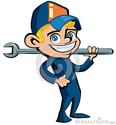 Cute Cartoon plumber holding a tool Vector Illustration