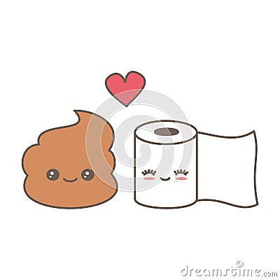 Cute cartoon poop and toilet paper in love funny vector illustration Vector Illustration