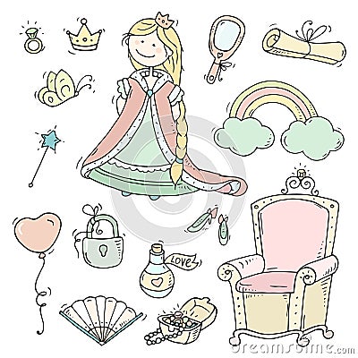 Cute cartoon princess collection Vector Illustration