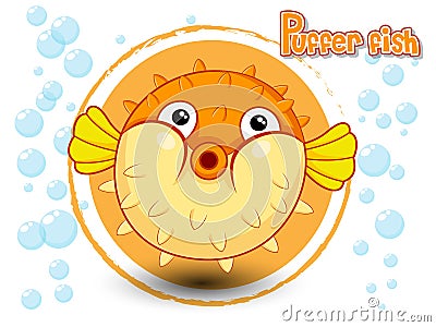 Cute Cartoon Puffer fish on a color background Vector Illustration