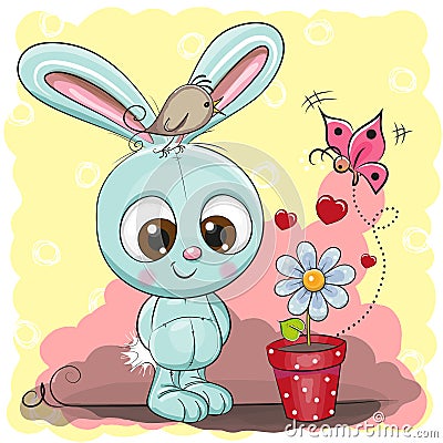 Cute cartoon Rabbit with flower Vector Illustration