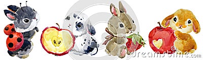 Cute cartoon rabbit. forest animal illustration. watercolor hare. funny pet. Cartoon Illustration