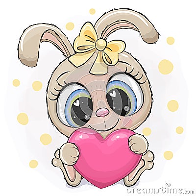 Cartoon Rabbit girl with heart on a white background Vector Illustration