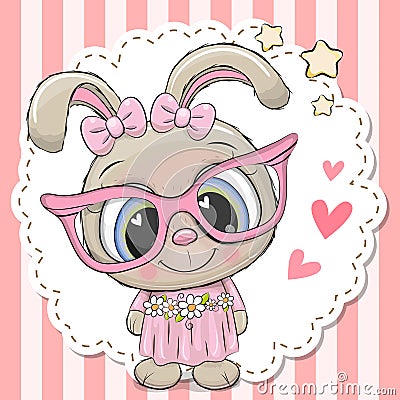 Cute Rabbit girl in pink eyeglasses Vector Illustration