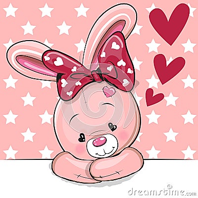 Cute Cartoon Rabbit with hearts Vector Illustration