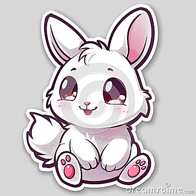 Cute cartoon rabbit. Kawaii animal sticker Stock Photo