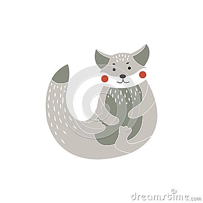 Cute cartoon raccoon. Forest animal vector. Linocut style vector illustration, isolated on white background Vector Illustration
